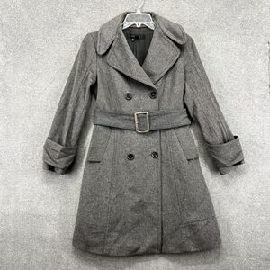 Zara Coat Womens Small Gray Belted Collared Preppy Jacket